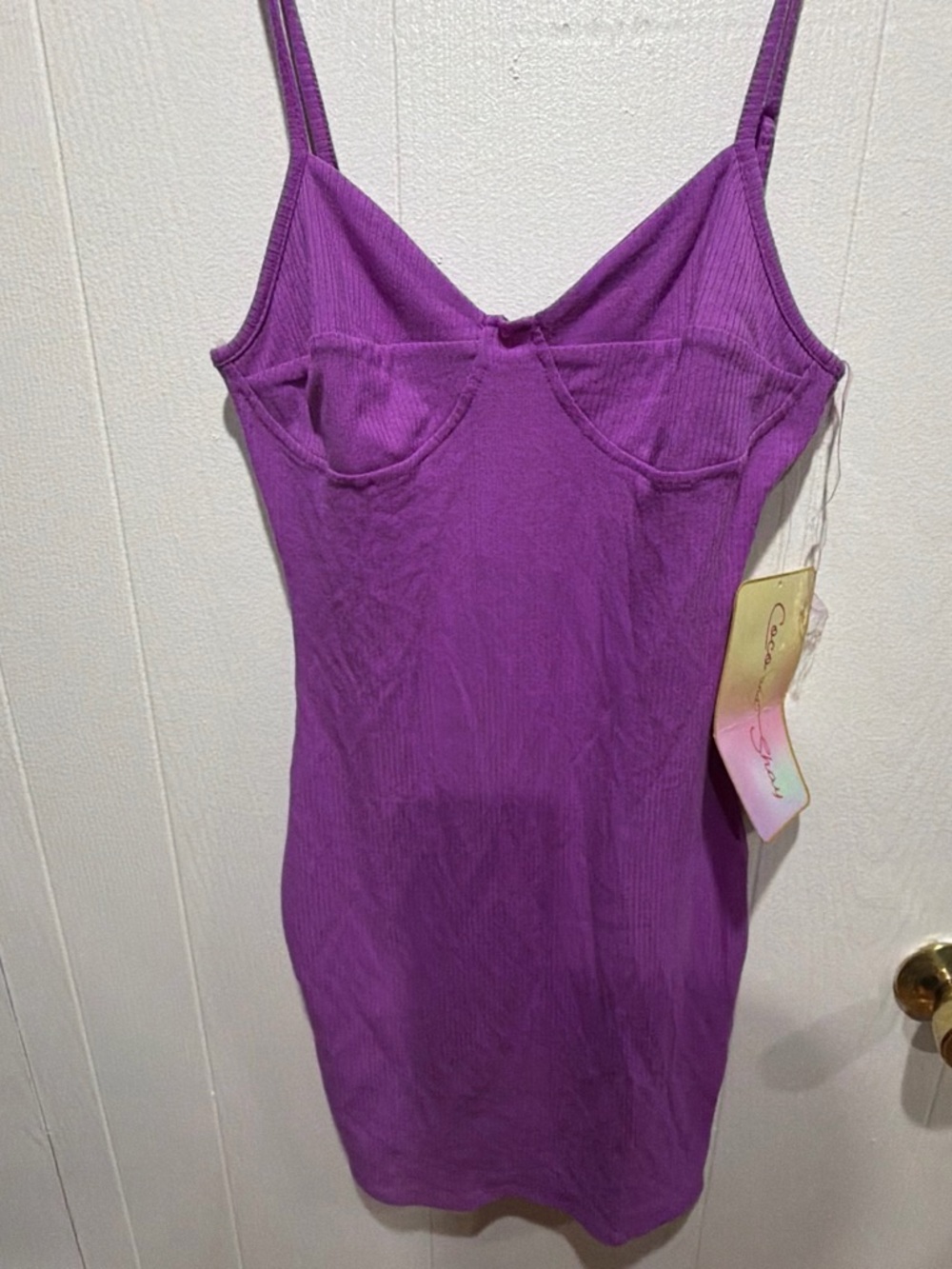 Purple Ribbed Spaghetti-Strap Slip Dress